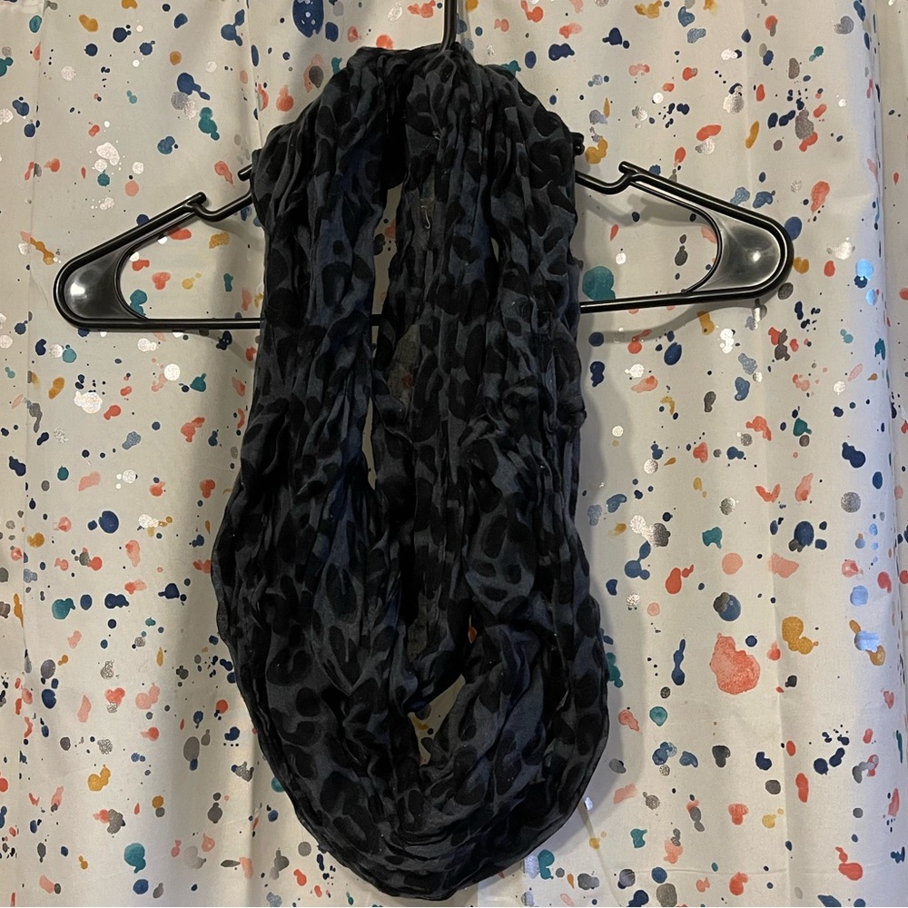 Dark grey and black leopard print infinity scarf